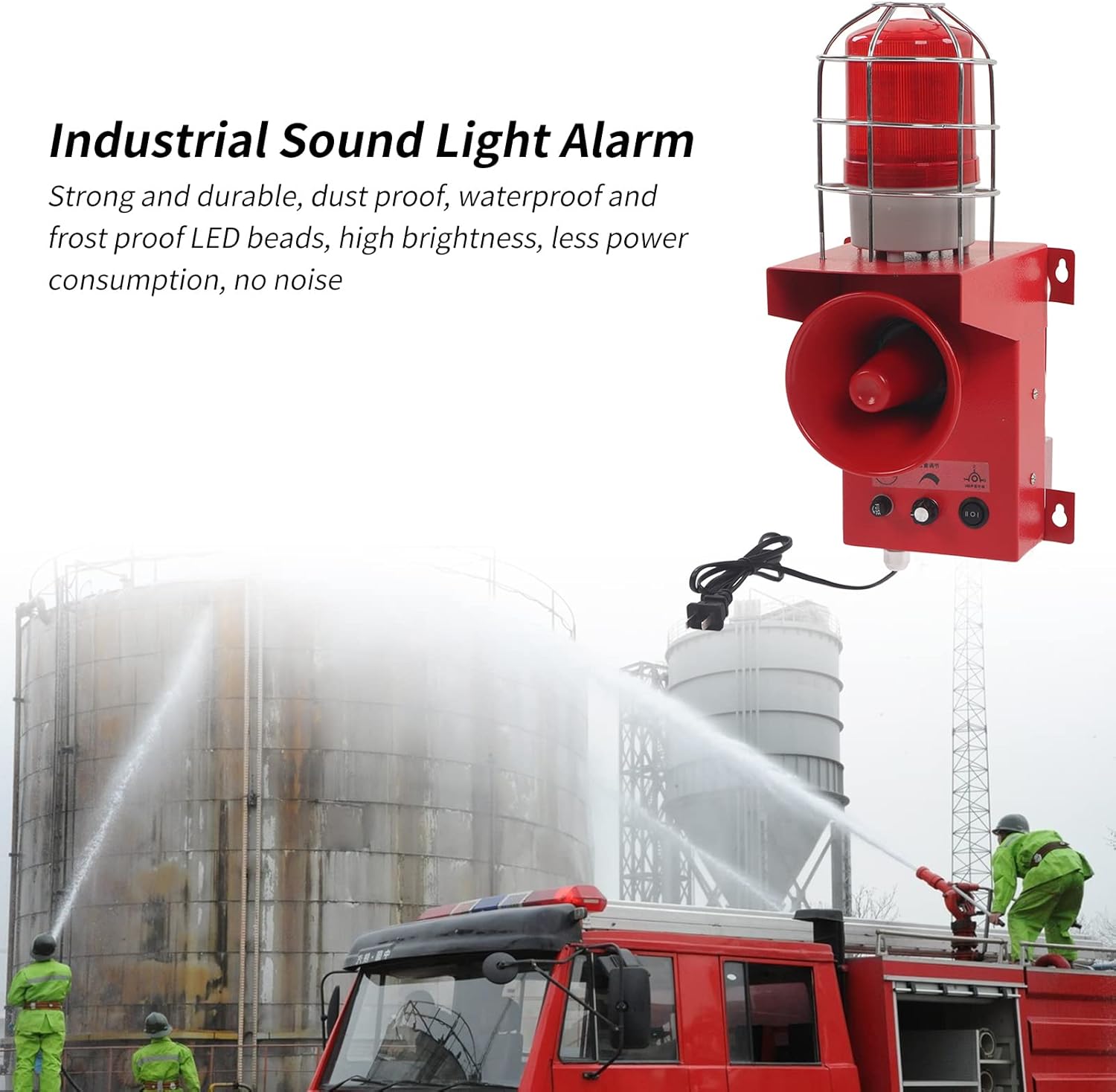 Industrial 120DB Warning Lamp with Visual Alarm & IP65 Security Siren Horn - US Plug 110V for Outdoor Marine Use
