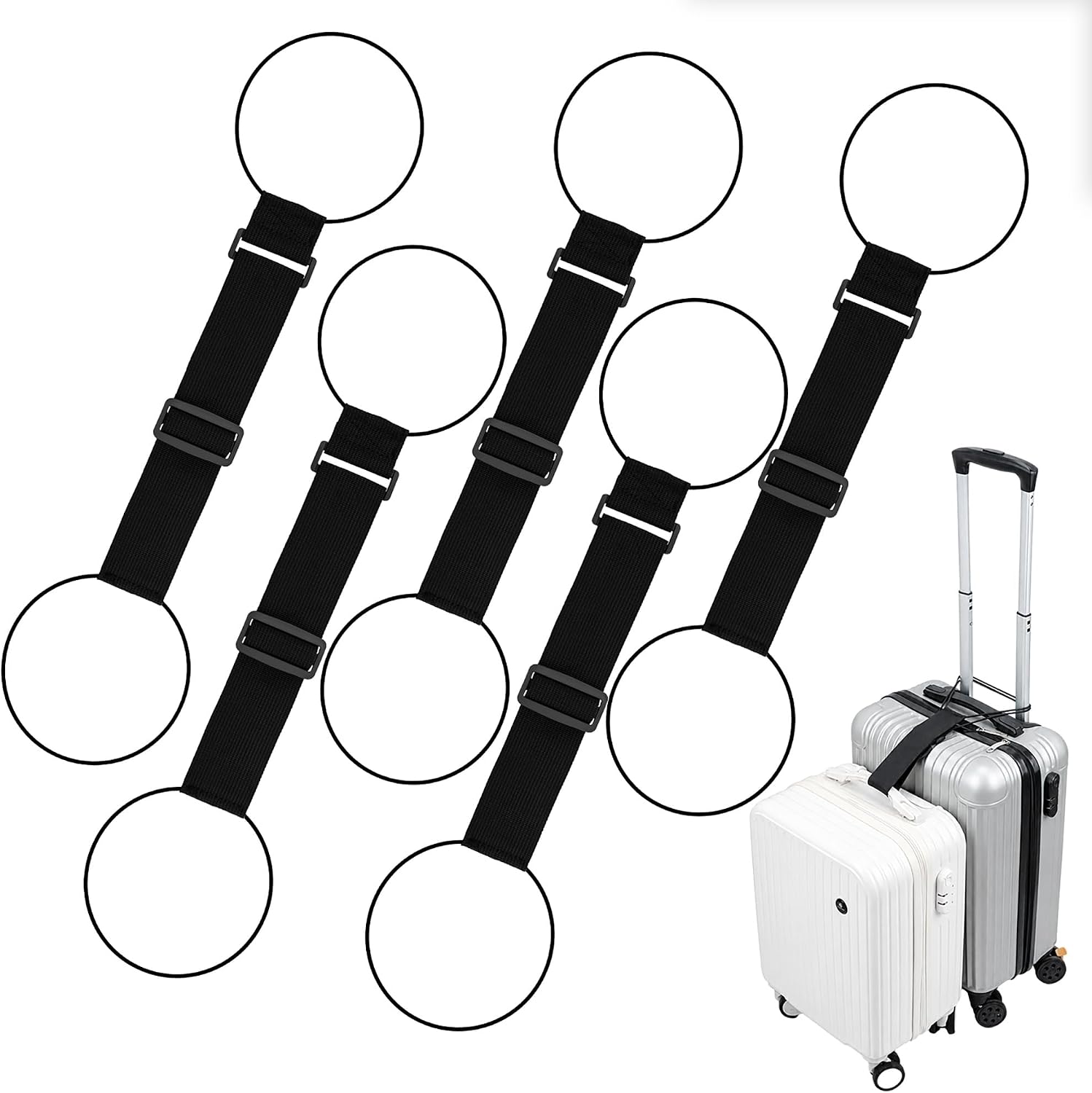 Mcbazel Luggage Connector Straps 5 Pack, Adjustable Elastic Straps (Black)