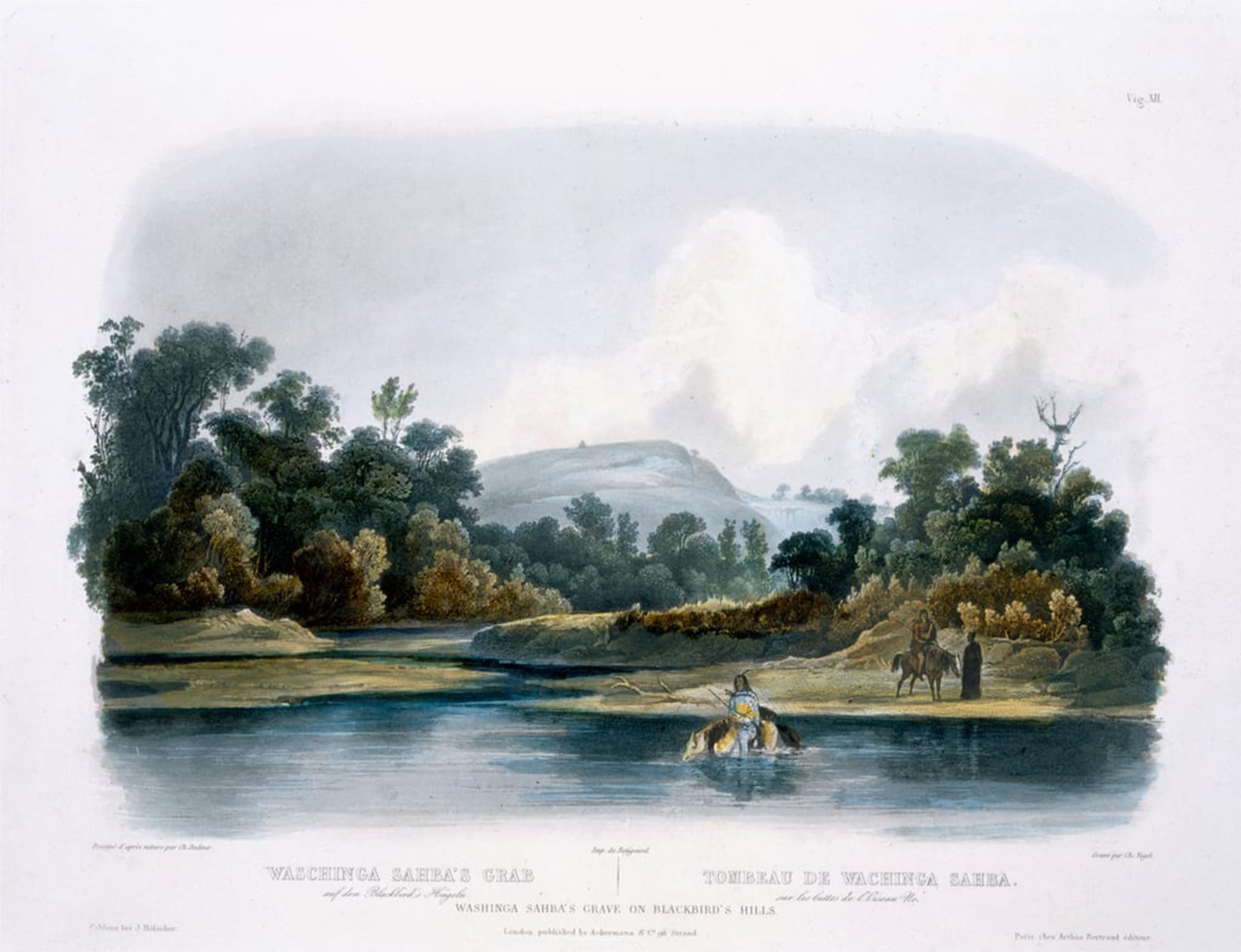 POSTERIIk Famous Modern Artwork Art Mural Washinga Sahba's Grave on Blackbird by Karl Bodmer Oil Paintings Pictures for Home Decor 60x90cm