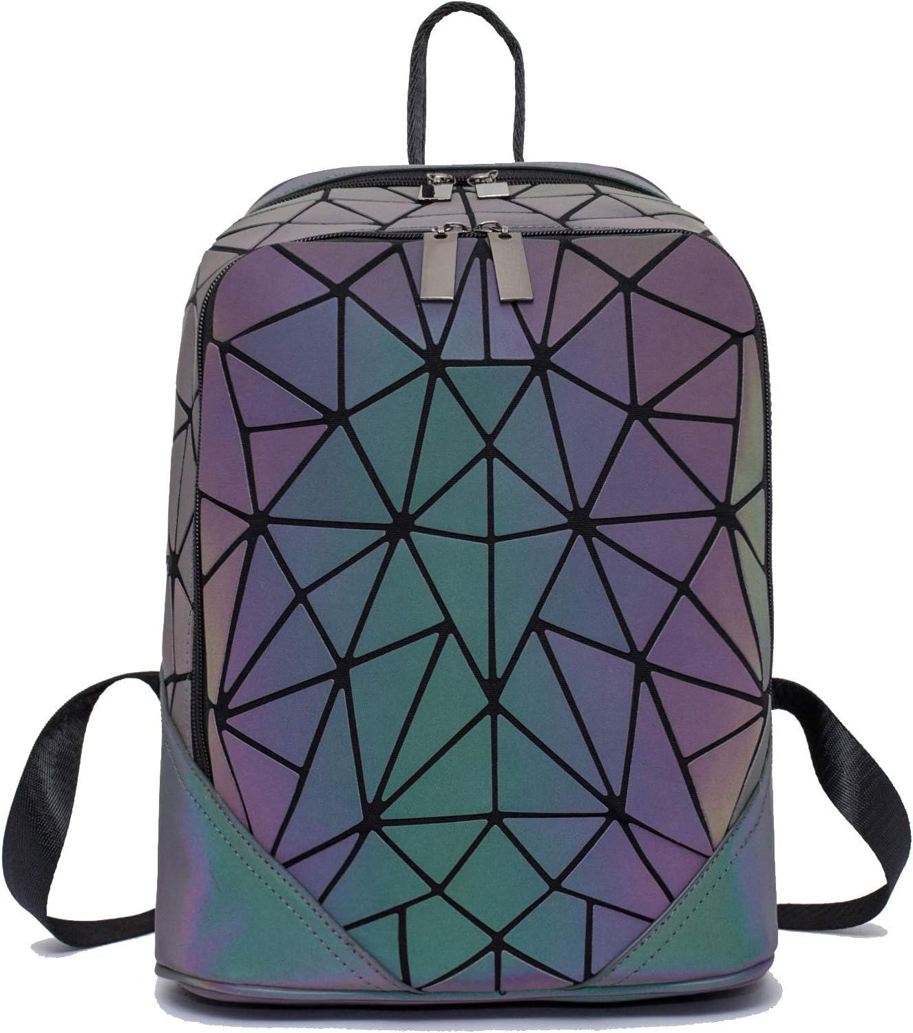 RANSUUGeometric Backpacks Luminous Purse and Handbag Holographic Reflective Bags Iridescent Crossbody Purses Wallet