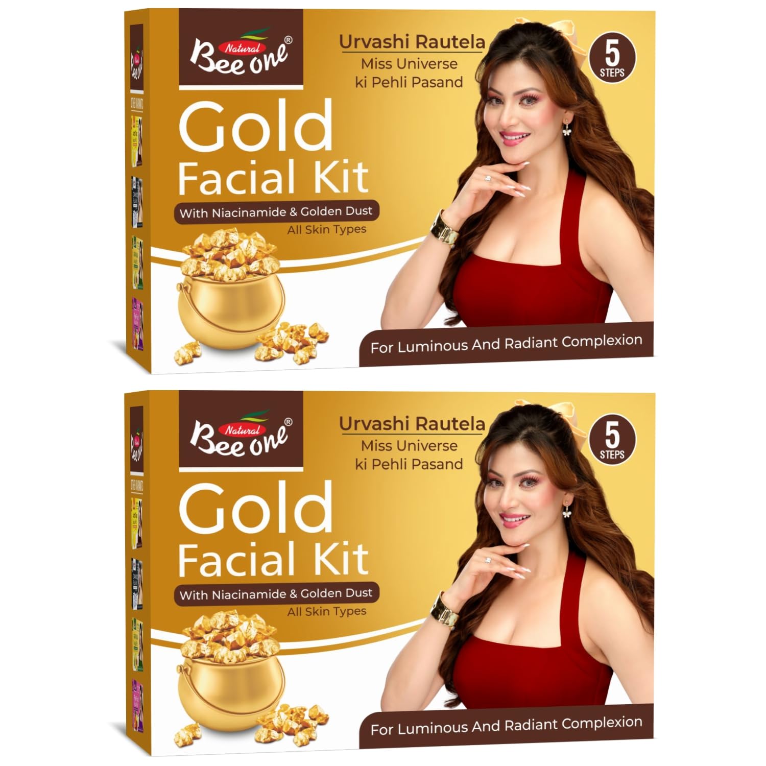 Bee One Gold Facial Kit 26g (Pack of 2) | Facial Kit for Glowing Skin for Women | With Niacinamide & Golden Dust | Radiant & Youthful Glow | Helps Reduce Pigmentation & Acne | Suitable for All Skin Types