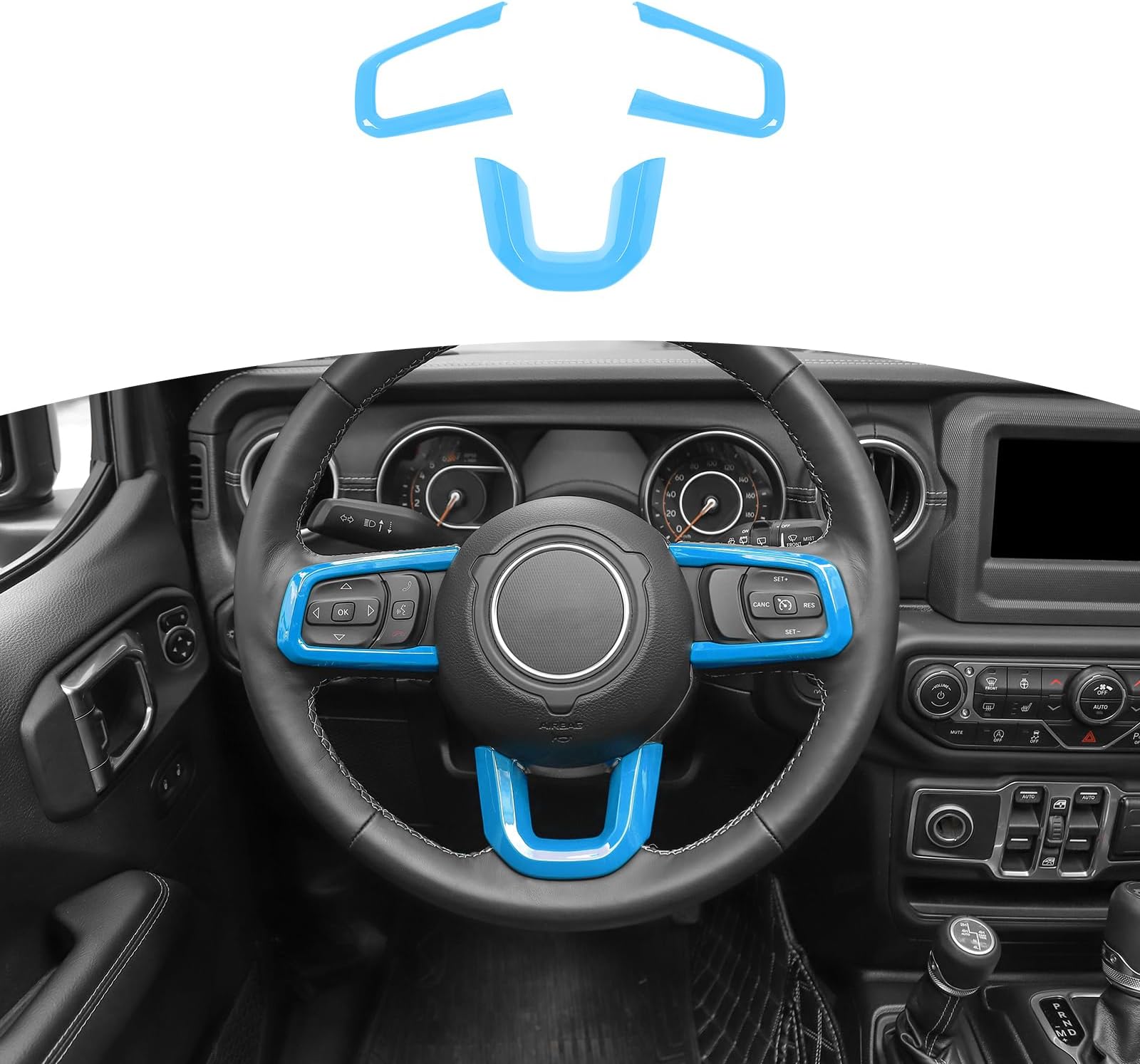 RT-TCZ for Wrangler JL Steering Wheel Trim Decal Panel Baby Blue for Jeep Wrangler JL JLU Gladiator JT 2018-Present Baby Blue Interior Accessories 3pcs