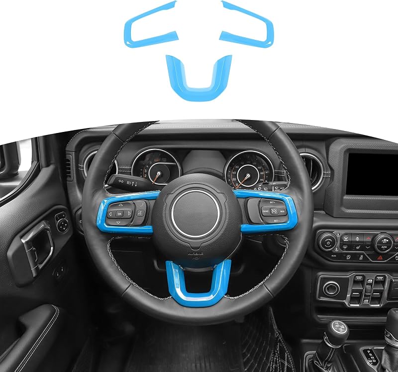 Kit de acabamento decorativo para volante RT-TCZ Baby Blue compatível com Jeep Wrangler JL JLU e Gladiator JT, 3 peças
