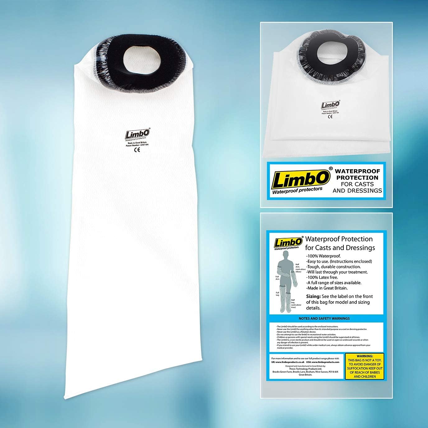 LimbO Waterproof Protectors Cast and Bandage Cover - Adult Full Arm (M60L: 25-29 cm Upper Arm Circ.)