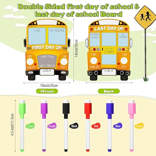 Miniatura 2 de Outus Tablero del primer día de escuela con 6 marcadores de tiza de 14 x 10 pulgadas, de borrado en seco, letrero de regreso a clases, letrero de