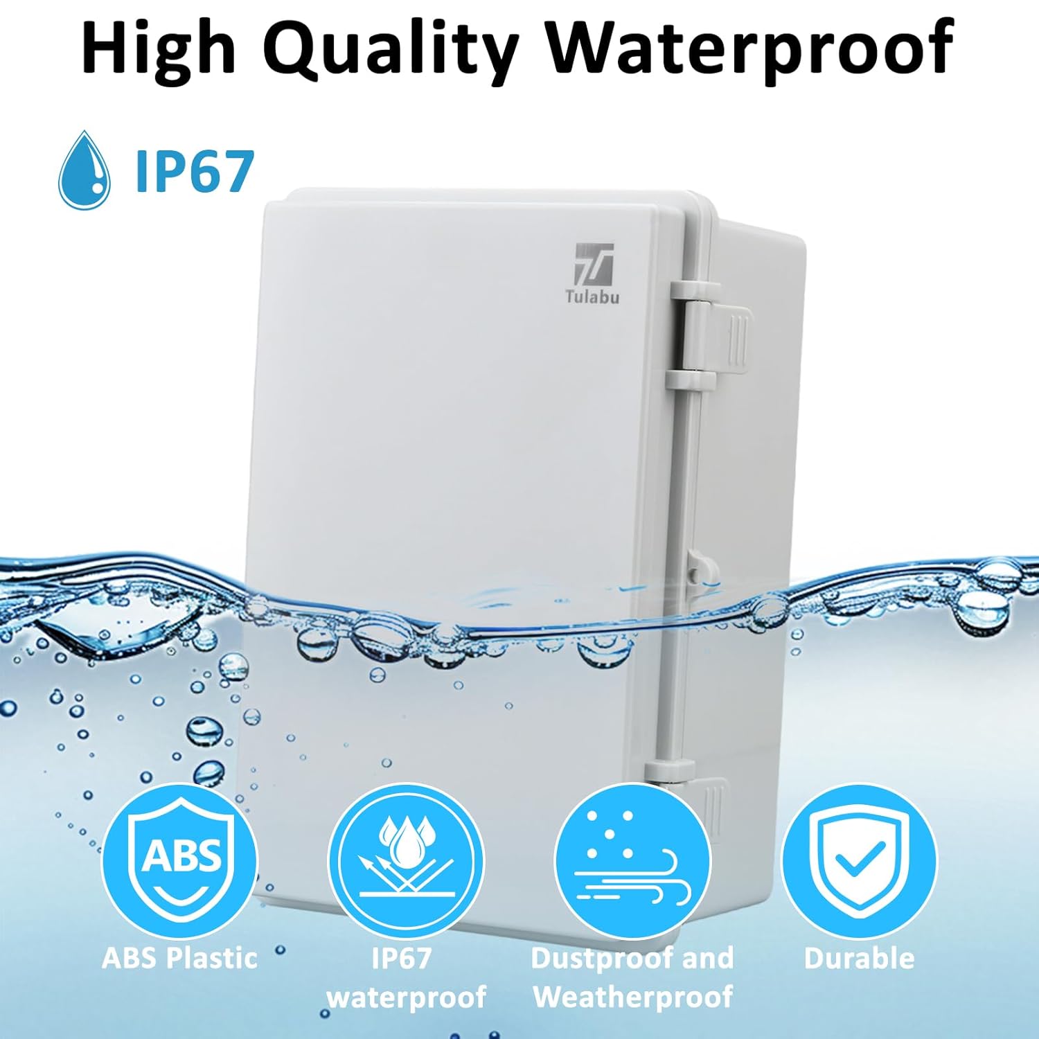 IP67 Waterproof Junction Box with Grey Hinged Cover, ABS Plastic Electrical Enclosure with Mounting Plate & Wall Brackets for Outdoor Use (11.4"x7.5"x5.5")