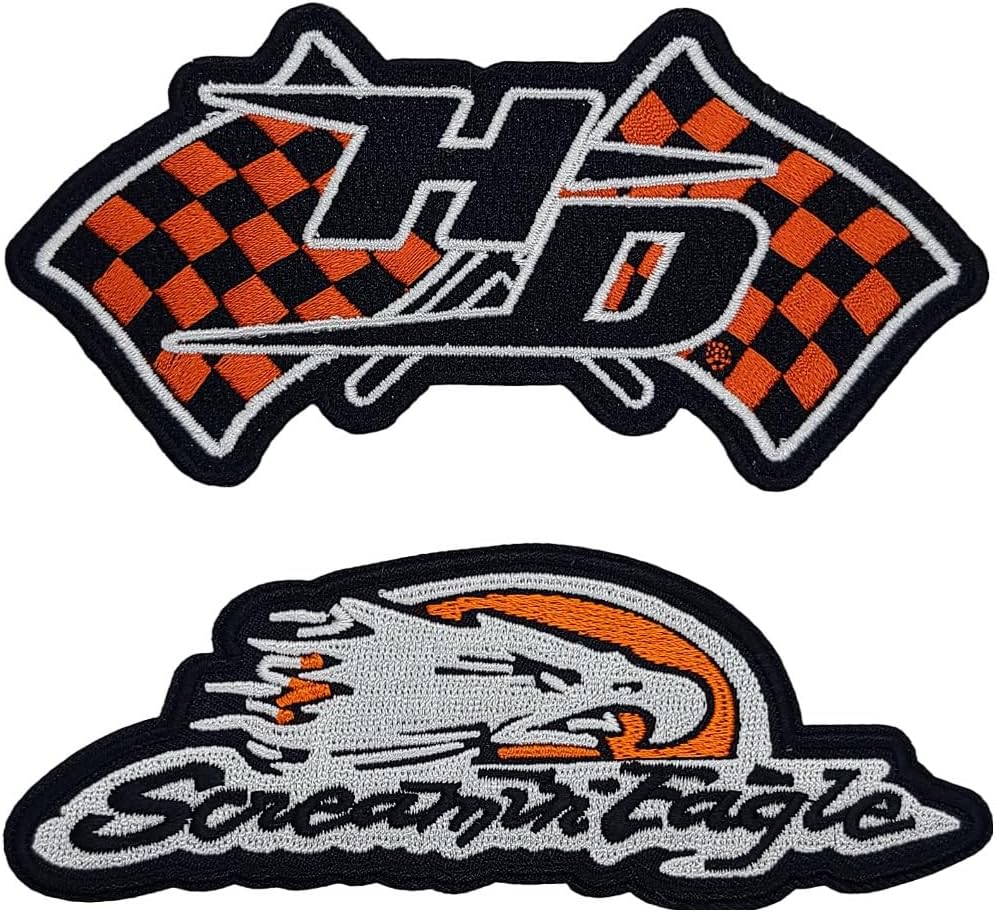 Racing Flag Screamin Eagle Patch 2pc Bundle - Iron on Sew on B084