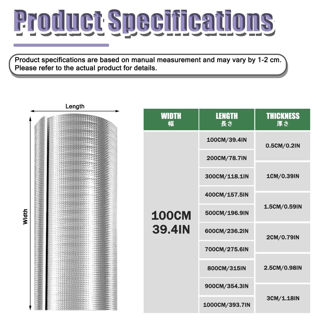 Fogli Di Alluminio Isolanti Riflettenti, Fogli Isolanti A Doppia Bolla Riflettente, Pannelli Riflettenti Termosifoni Rotolo Foglio , For Finestre, Tetti, Garage(400cm/157.5in,0.5cm/0.2in)
