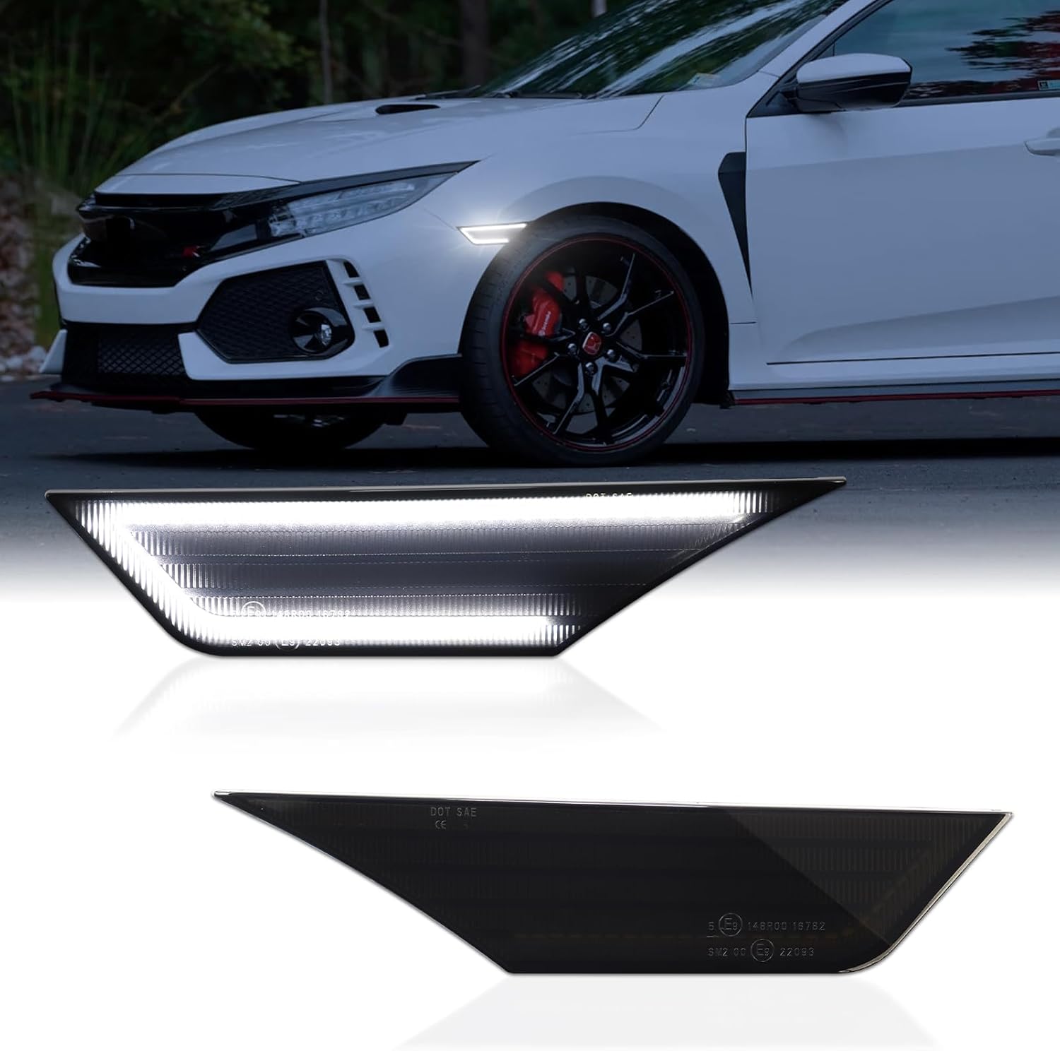 Upgrade LED Side Marker Lights for 2016-2021 Honda Civic 10th 10 Gen Sport Sedan Coupe Hatchback White Front Fender Bumper Turn Signal DRL Lamp Smoked Lens 2PCS