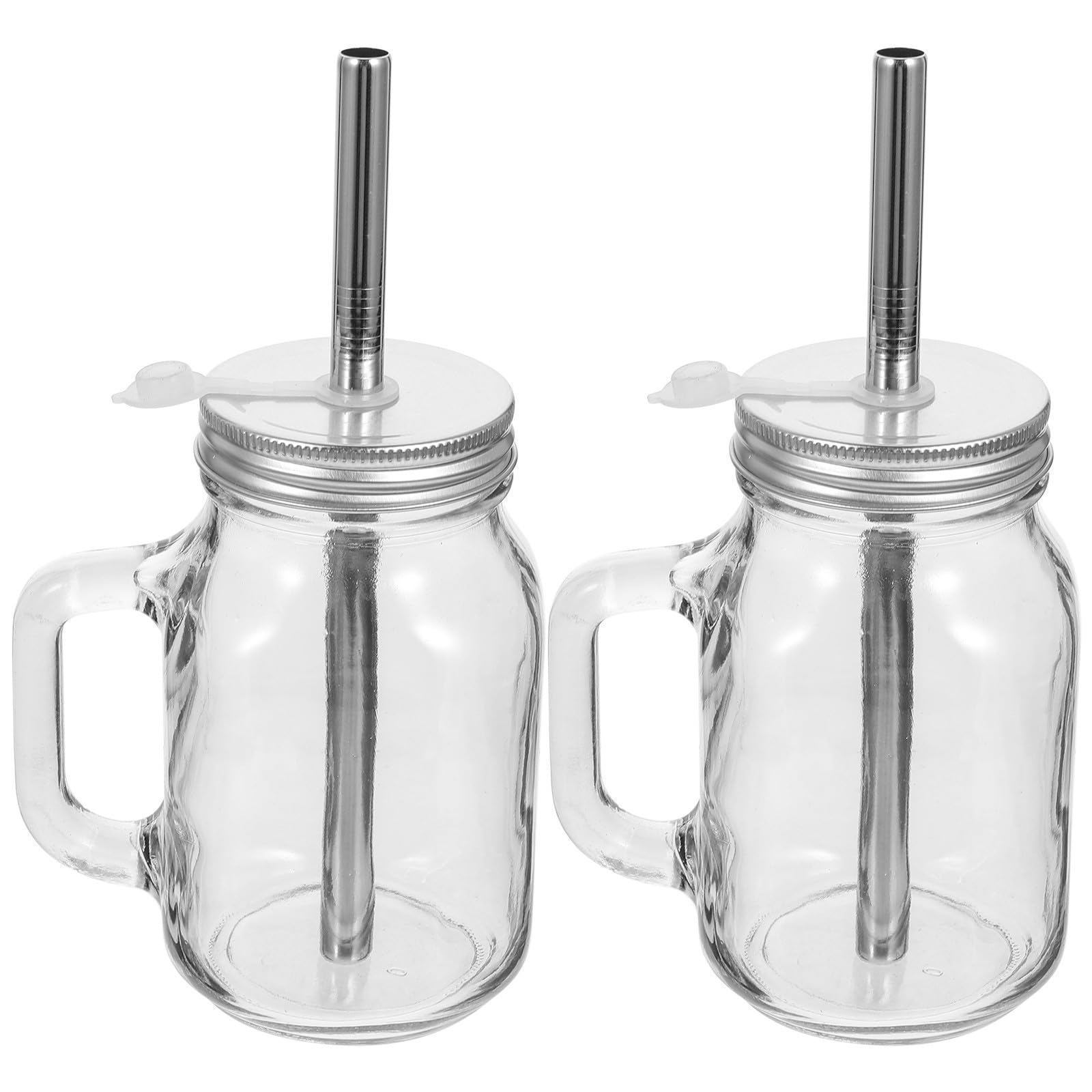 Set da 2 Bottiglie in Vetro con Cannuccia, Capacità 650ml, Fondo Piatto, per Conservare Latte e Bevande, Perfette per Tè Freddo e Succhi
