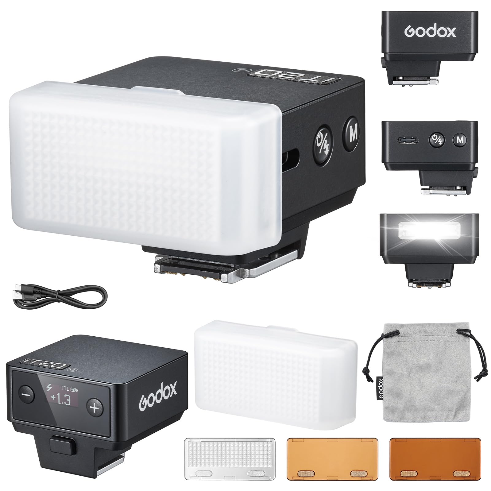 Godox iT20-C iT20 C Flash de La Cámara con Difusor Blanco Speedlite 6 Niveles de Potencia 700 Flashes a Plena Potencia TTL Camera Flash con Chip Zapata de Color Magnetico para Canon Cámara DSLR(Negro)