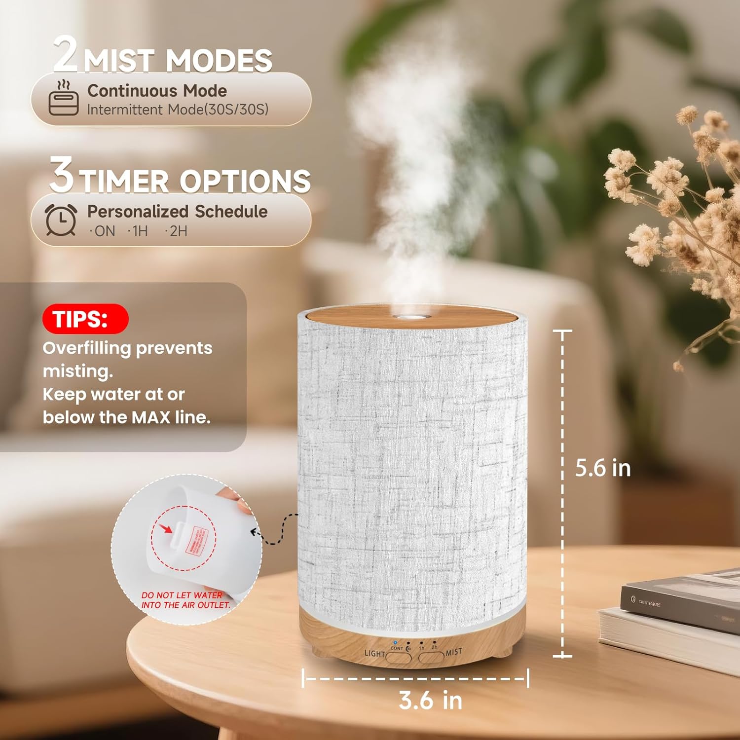 URPOWER Essential Oil Diffuser with 2 mist modes and 3 timer options