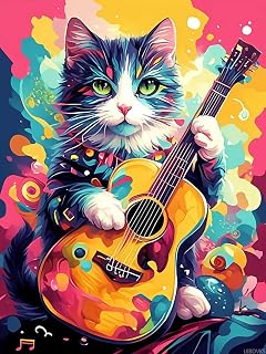 UIBDVKS Cat Guitar Diamond Painting Kits for Adults, DIY 5D Musical Instrument Diamond Art Full Drill for Adult, for Beginner Home Wall Decor Gift 12x16 Inch