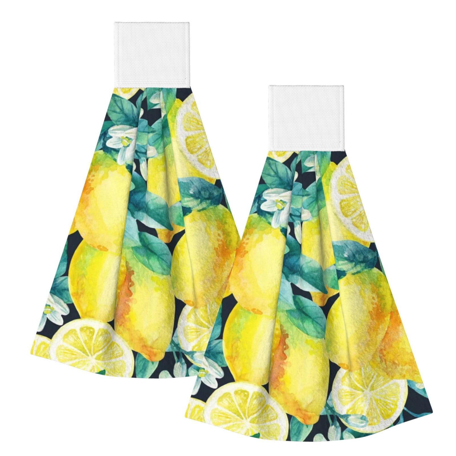 DOPKLNA Fresh Fruit Yellow Lemon Limes, 2 Pcs Hanging Coral Fiber Hand Towels for Bathroom, Absorbent Kitchen Towels