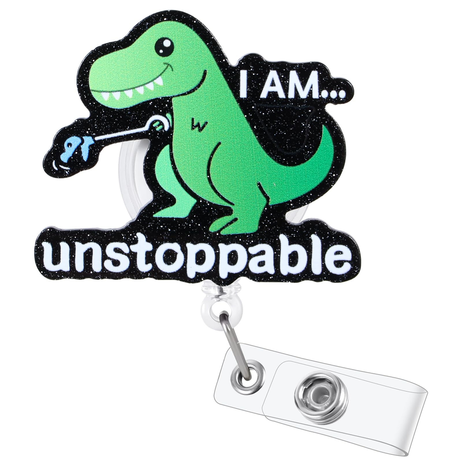 Funny Dinosaur Badge Reel Buddy, I Am Unstoppable T-Rex Work Badge Holder with Retractable Clip, Cute Pediatric Medical Badge Clip for RN CNA LPN LVN