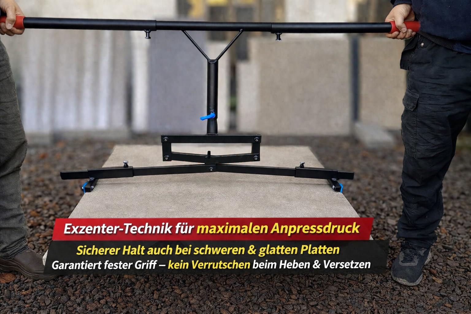 M.SB Plattenheber "Exzenter mit Winkeln" von 40-120 cm bis 100 kg, stabile Ausführung, Tragezange, Plattenträger, Steinträger 360°