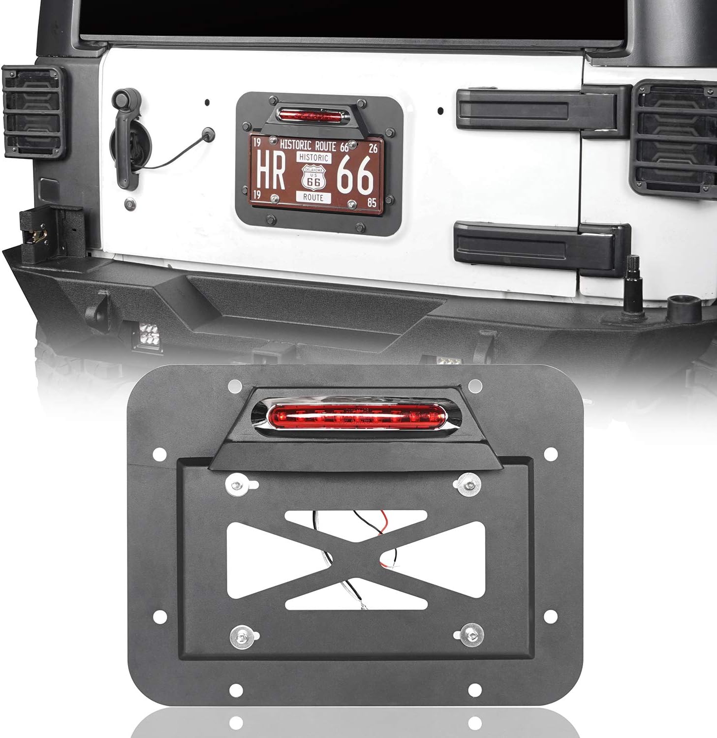u-Box JK Spare Tire Delete License Plate Relocation Kit w/Plate Illuminate Light & Third Brake Light for Jeep Wrangler JK & JKU Unlimited 2007-2018