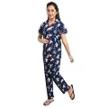 Clothe Funn Girls Cotton Pajama Set Nightsuit Set, Navy AOP, 9-10 Years
