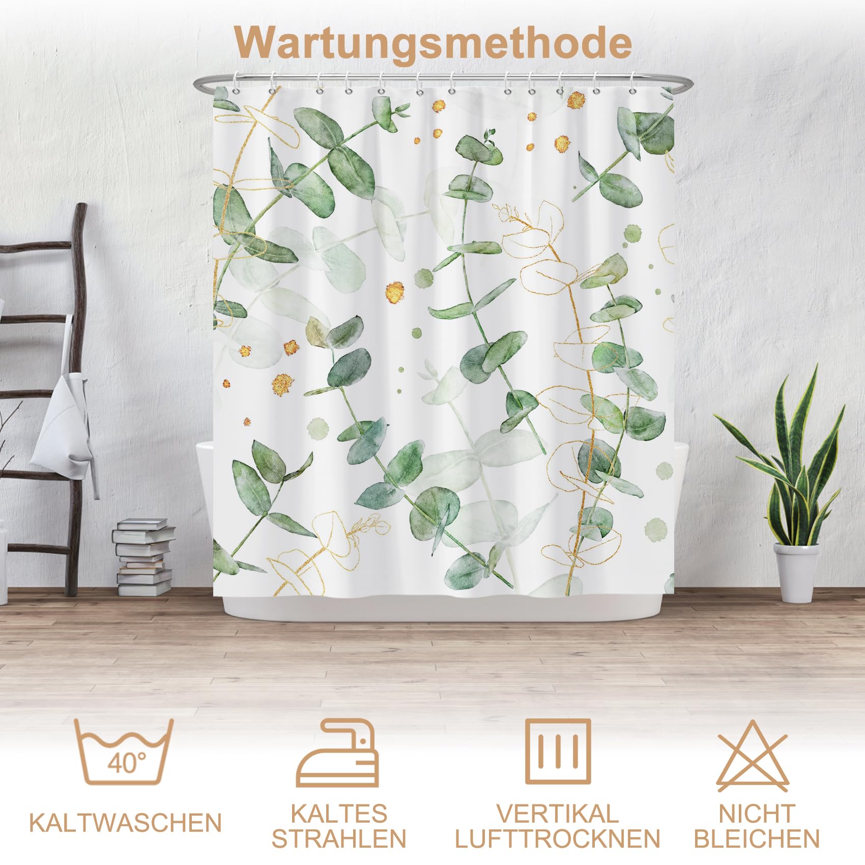 Botanischer Duschvorhang Schwarz-weiß | 183x183 Cm, Wasserabweisend, Mit 12 Haken, Pflanzen-Muster
