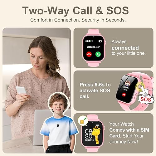Miniatura 3 de Reloj inteligente para niños y niñas con rastreador GPS, llamadas 4G LTE y seguimiento de ubicación en tiempo real, reloj para niños con video chat,