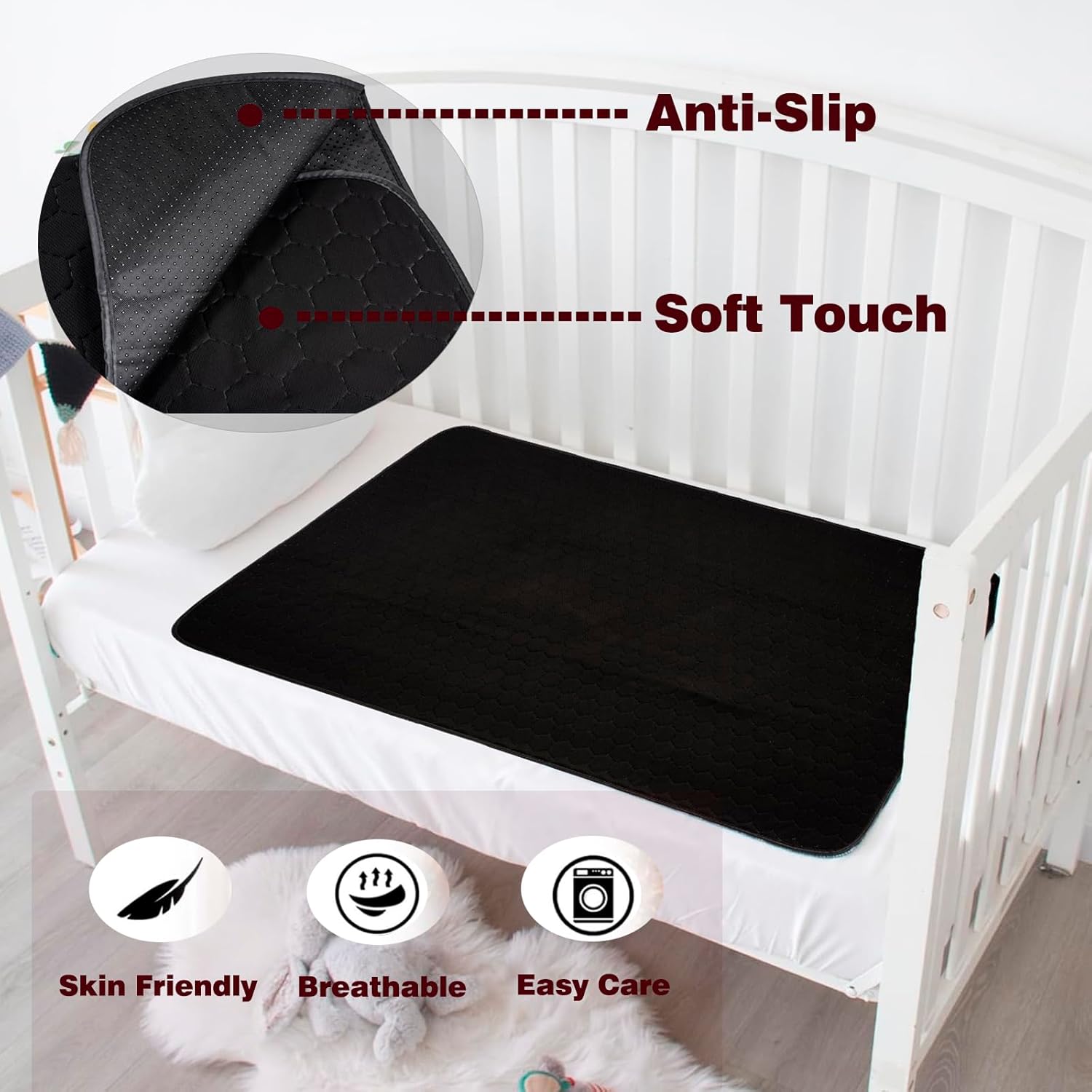 Bed Pads Washable Waterproof Bed Mat Incontinence Chucks Pads 35" x 60" Reusable Bed Underpads Incontinence Pee Pads for Women Adults Kids Elderly Overnight 2 Pack Black