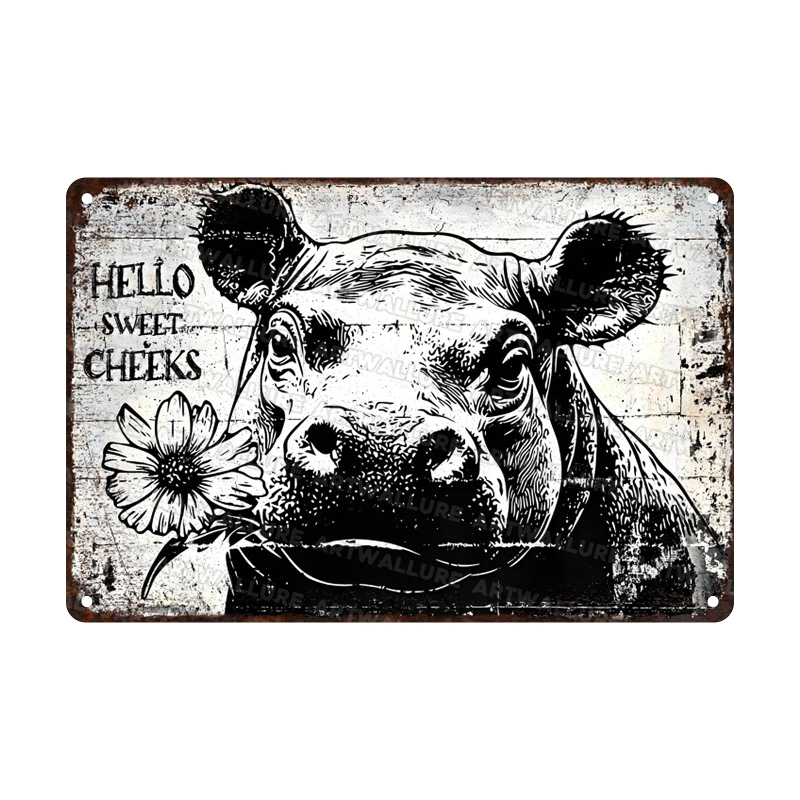 Anceky Funny Metal Sign Hippo Hello Sweet Cheeks Signs Retro Tin Sign Wall Decor for Garage Kitchen Home Bar Cafe 12×16 Inch