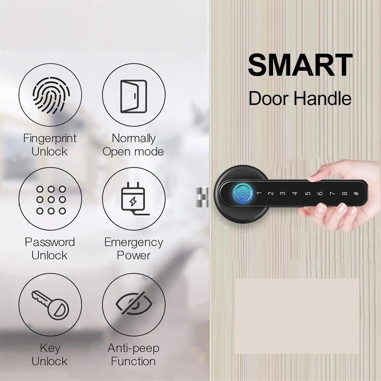 Serratura intelligente, Serratura for porta con impronta digitale intelligente Bluetooth password di sblocco chiave meccanica for in legno maniglia singola Smartlife