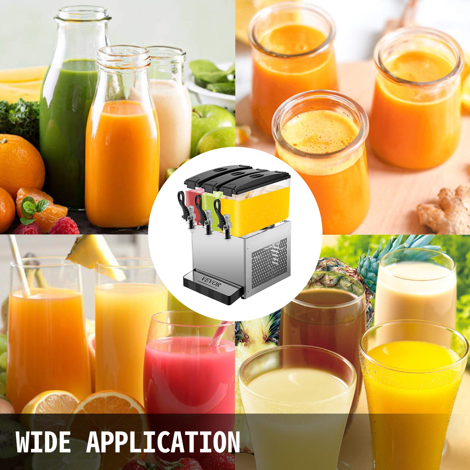 VEVOR Distributore di Bevande 36L Distributore di Bevande con Rubinetto Dispenser di Succo Freddo con 3 Serbatoi 3 * 12L