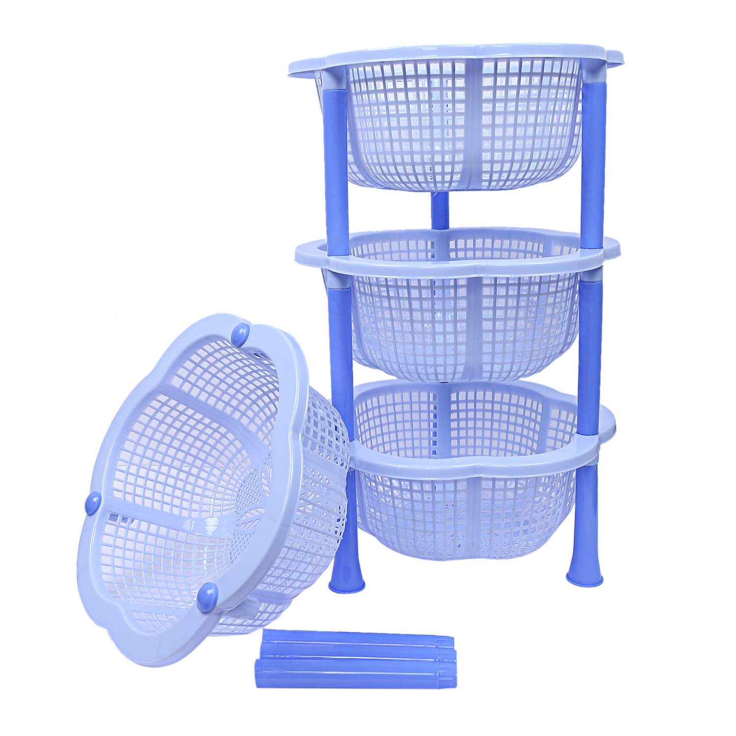 Kuber industries Plastikowy 4-warstwowy wielofunkcyjny kosz kuchenny (niebieski)-CTKTC25222