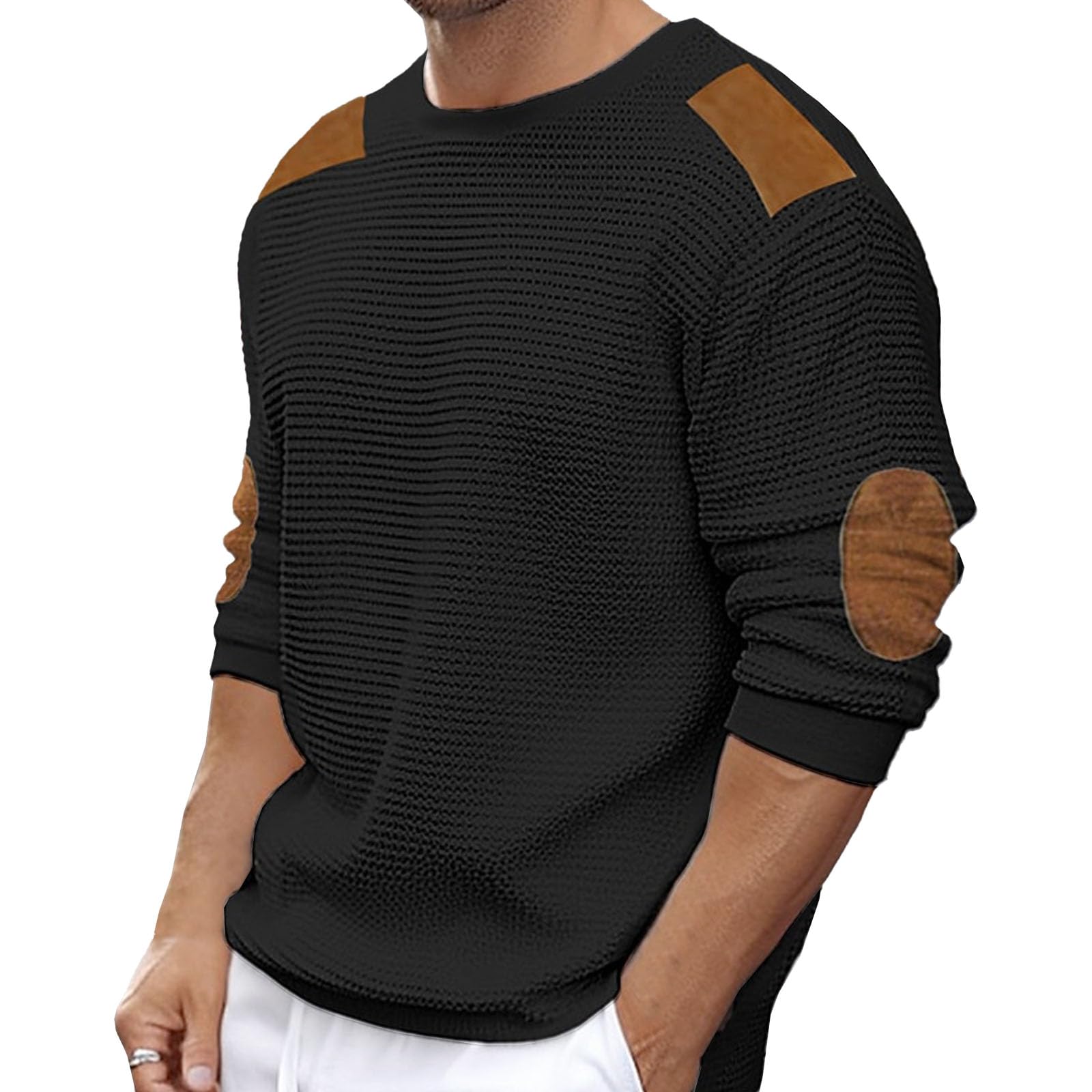Pull col rond en maille gaufrée patchwork vintage premium - 8