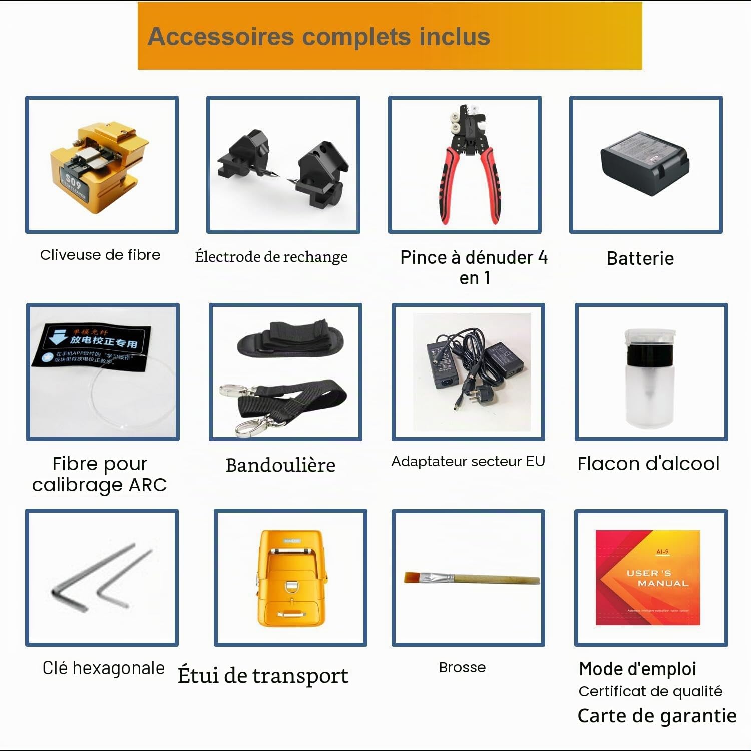 Soudeuse Fibre Optique Fusion Splicer AI-9 5s Épissage 15s Chauffage, Épisseur de Fusion de Fibre Optique avec Vidéos Tutorielles pour Projets d'épissurage de câbles FTTH et de fibres.
