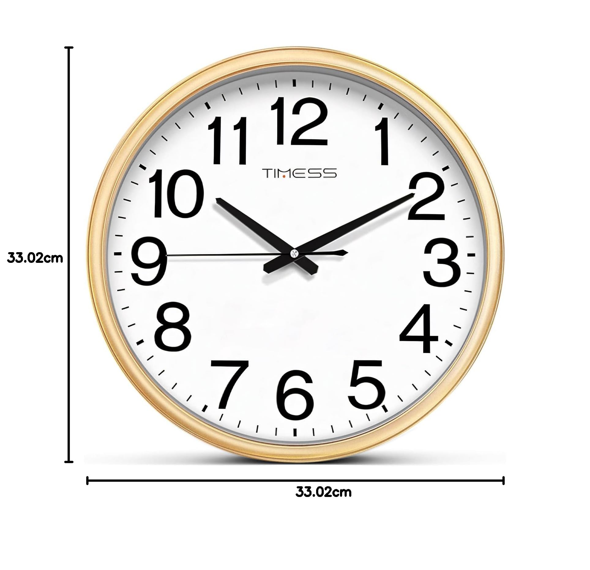 TIMESS Orologio da parete, quadrante grande da 33 cm, silenzioso, funzionamento a batteria, analogico, movimento al quarzo ultra silenzioso, orologio elegante senza tempo, ideale per casa, camera da