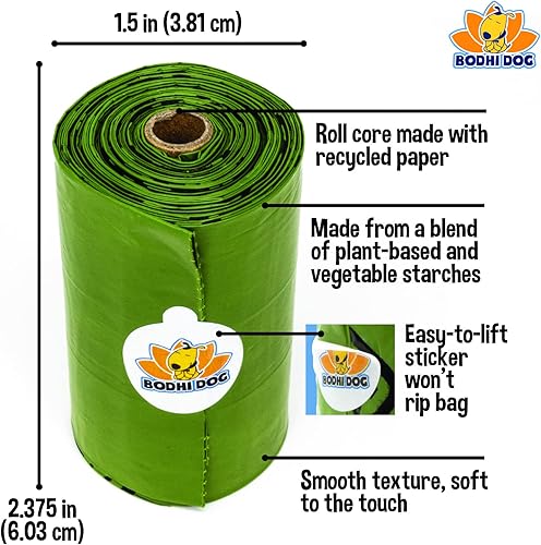 Miniatura 3 de Bodhi Dog Bolsas recogedoras de excrementos con núcleo reciclable, 120 bolsas gruesas 100% a prueba de fugas para desechos de mascotas, se adapta a