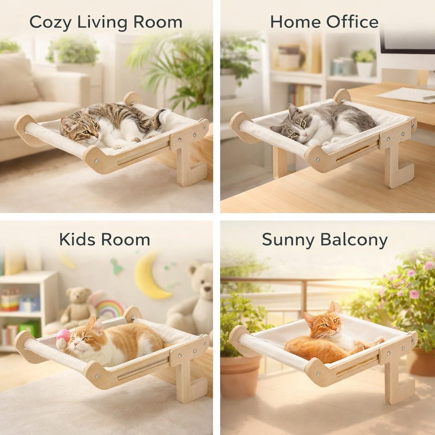 Cat Sill Window Perch Wood Frame Sturdy Structure Comfortable Wall Mount Bedside Cat Hammock for Bedside Drawer Cabinet