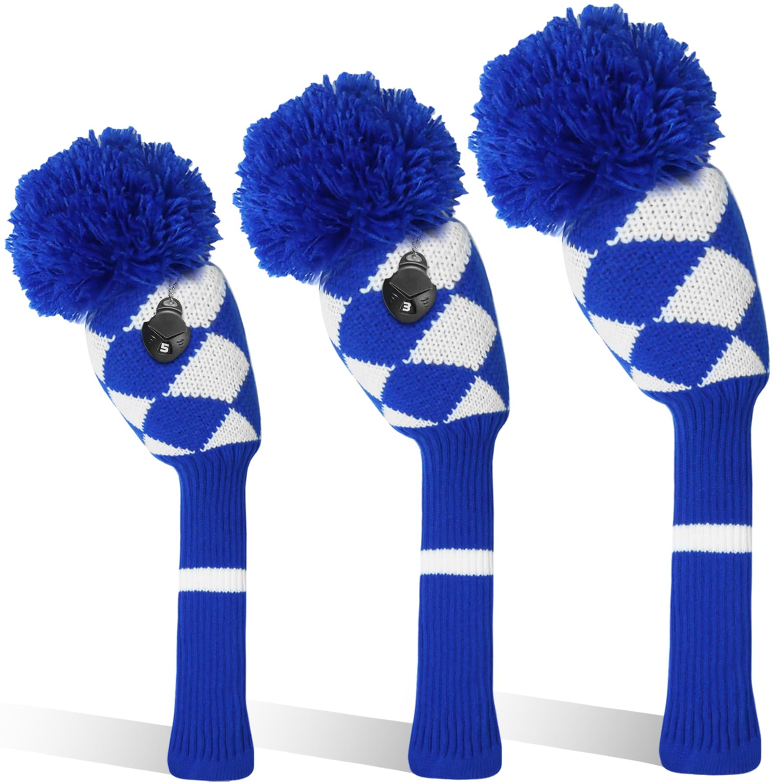 Golf Head Covers Woods Driver Fairway Hybrid 3 Pcs,Golf Headcover Pom Knitted Number 1 3 5 for Men Women Anti-Wrinkle Washable Soft Portable Color Blue Red (Navy) โ image 1