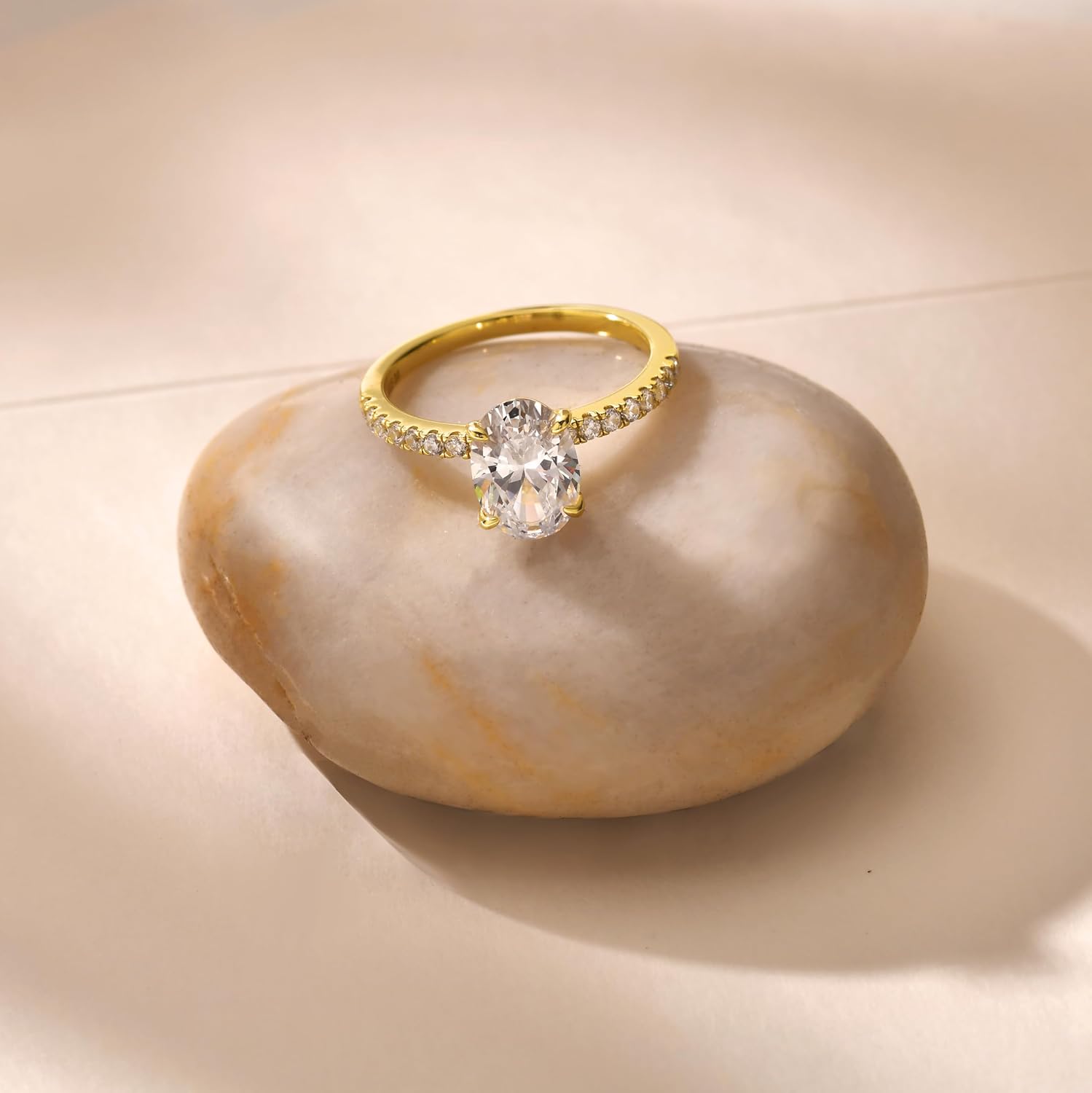 3CT Sterling Silver Engagement Rings AAAAA Cubic Zirconia CZ Wedding Bands For Women Oval Solitaire Simulated Diamond Silver/Gold Size 5-10 - Image 2