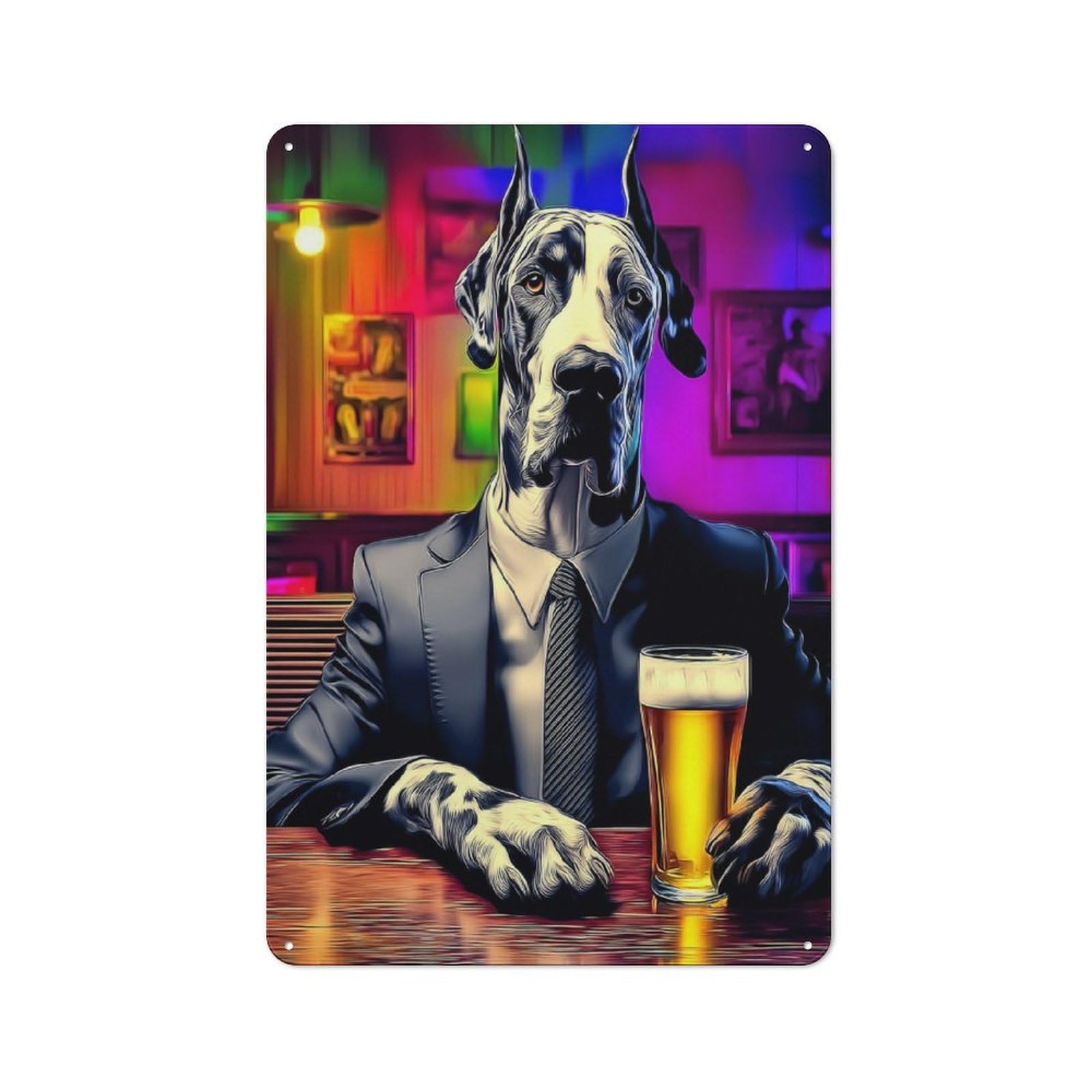 Junmoney Great Dane In Suit Enjoying A Beer Classic Tin Wall Sign 30X20cm, Diner Style Decor For Coffee Bar, Kitchen, Bistro Or Tea Corner