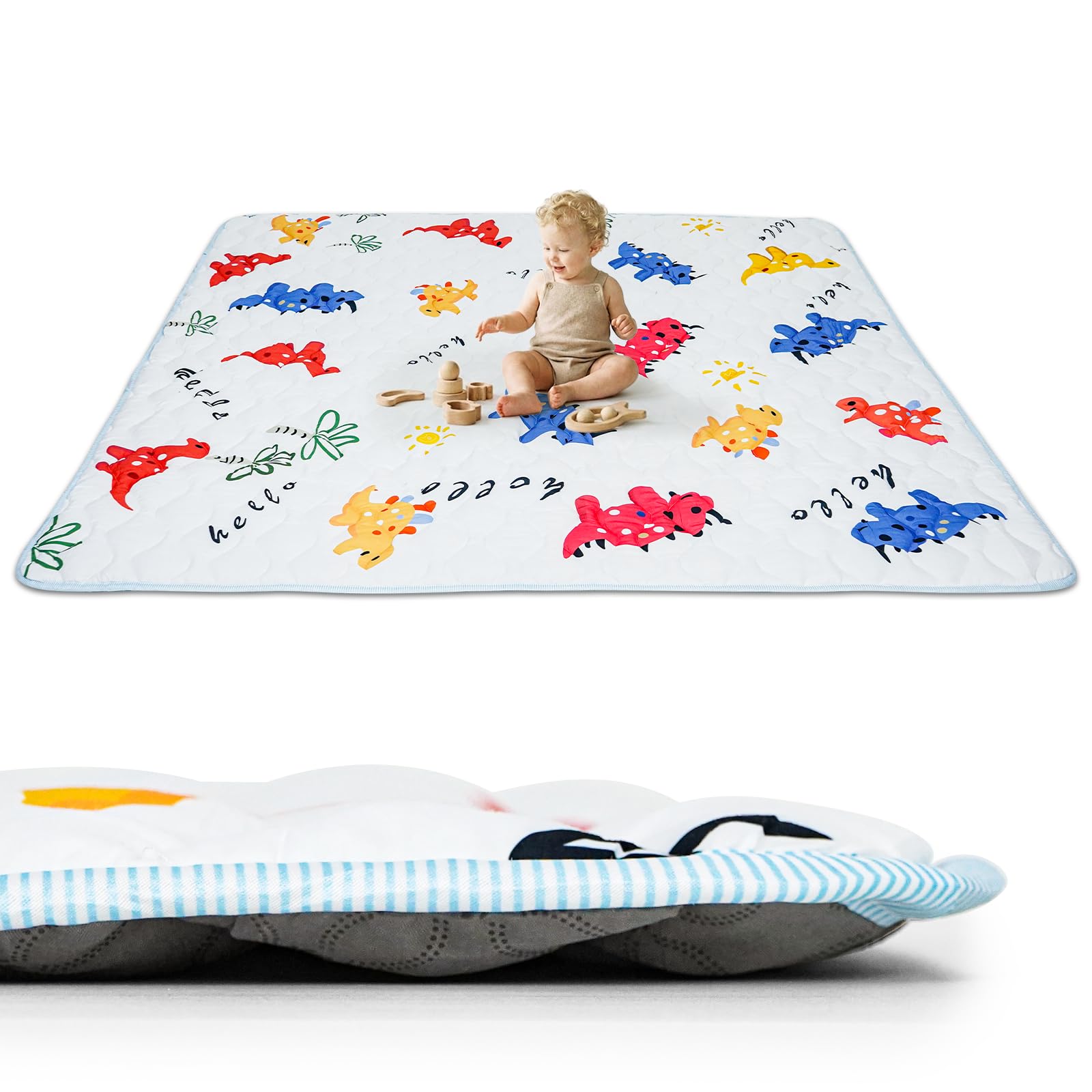LIWEGHT Tappetino da gioco per bambini, 150 x 180 x 3,2 cm, tappetino per gattonare in schiuma spessa di alta qualità, tappetino antiscivolo per bambini e bambini, portatile, pieghevole e lavabile in