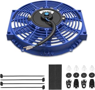 Auto Dynasty (Pack of 1) Universal 10 Inches High Performance Electric Slim Radiator Cooling Fan with Mounting Kit, 12V, Blue