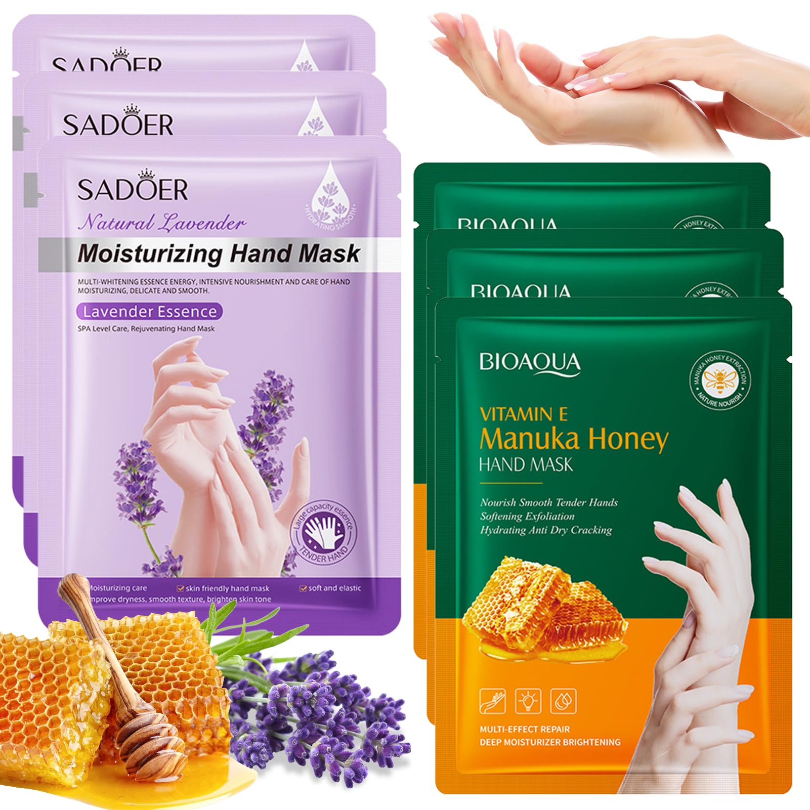 Maschera per Mani,6 Paia Maschera Mani Guanti,Miele e Lavanda Guanti Idratanti,per Invecchiamento Secco e Screpolate,Riparazione Della Pelle Ruvida (Verde)