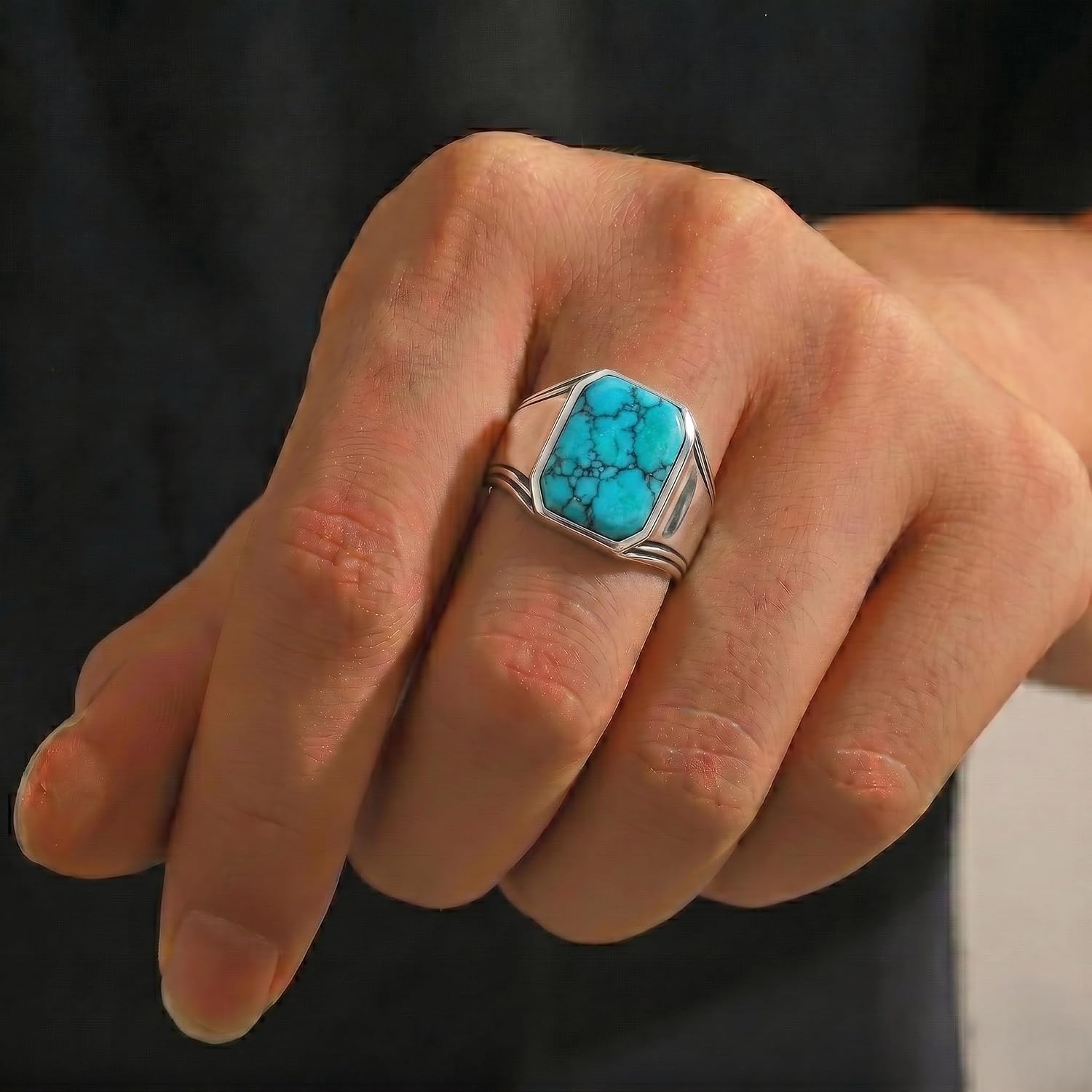 Natural Turquoise Mens Ring 925 Sterling Silver Handmade Gemstone Jewelry Mens Turquoise Ring Mens Statement Jewelry Gift for Him Gemstone Men's Ring