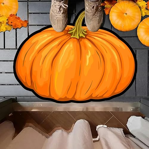 Miniatura 4 de Tapete de calabaza con forma de Acción de Gracias de 31 x 22 pulgadas, antideslizante, lavable, tapete de bienvenida para puerta de otoño, para