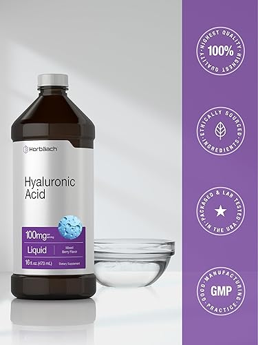 Miniatura 7 de Horbäach Suplemento líquido de ácido hialurónico | 100 mg | 16 oz | Sabor mixto de bayas | Fórmula sin OMG y sin gluten