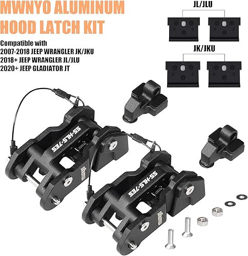 Miniatura 4 de Pestillos de aluminio para capó de repuesto para Jeep Wrangler JK/JKU 2007-2017, JL/JLU 2018+ y Jeep Gladiator 2020+ con diseño pintado y patentado