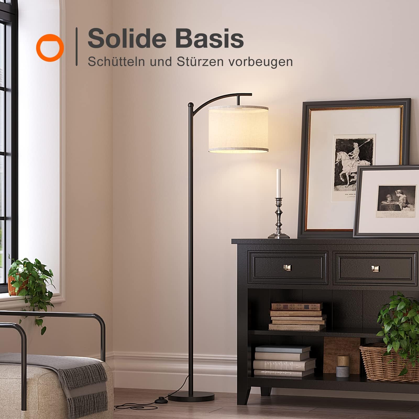 ROTTOGOON Stehlampe für Wohnzimmer mit 3 Farbtemperaturen LED Glühbirne Stehlampen Hoch Industrielle Stehlampe Lesen für Schlafzimmer Büro (9W LED-Glühbirne Beige Lampenschirm enthalten) Schwarz