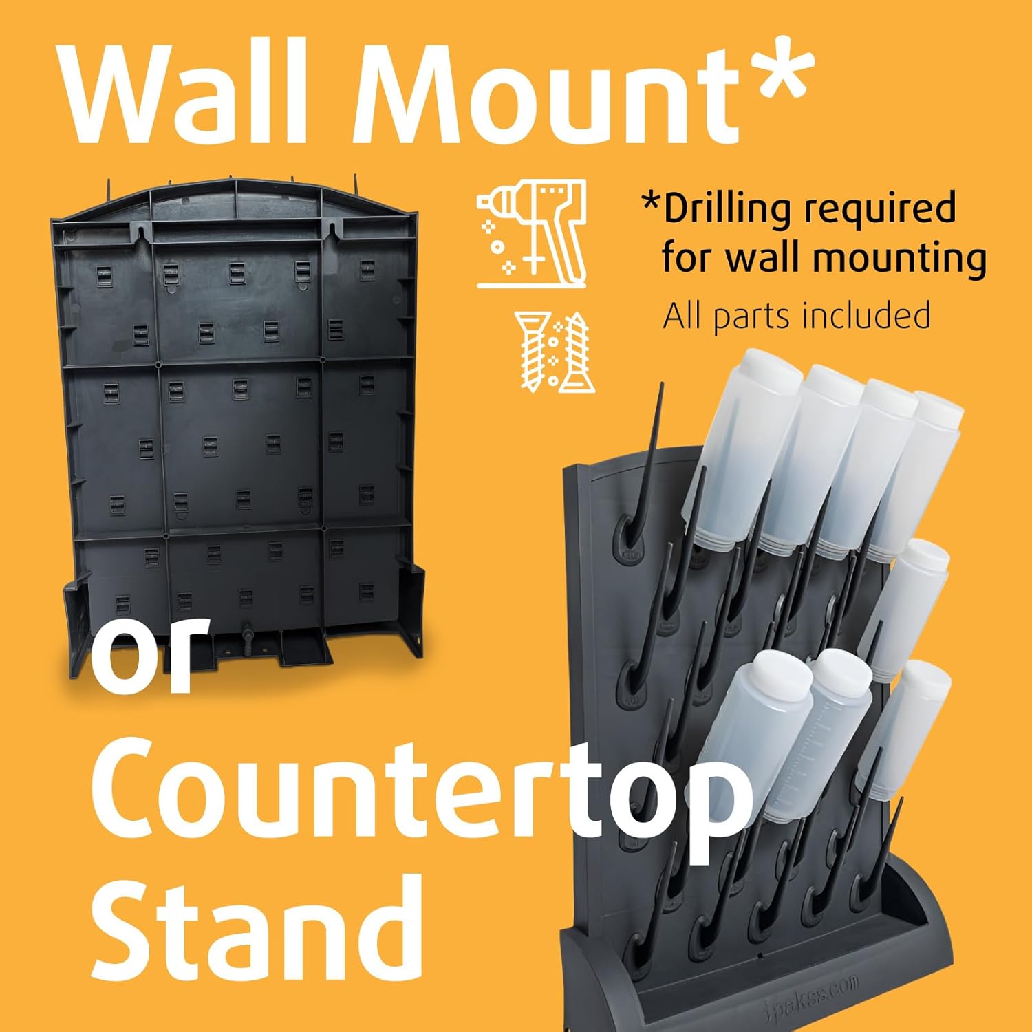 Bottle Drying Rack Kitchen Organizer, Wall Mounted Commercial Dryer for Squeeze Sauce Bottles Glassware, Lab Drying Racks, Test Tube Holder, Sink Drain Rack (32 Pegs)