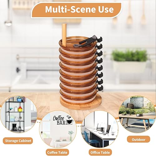 Miniatura 7 de 2 organizadores de tapa de vaso, soporte de tapa de vaso de bambú, almacenamiento para hasta 10 tapas, almacenamiento de tapa de vaso para armarios