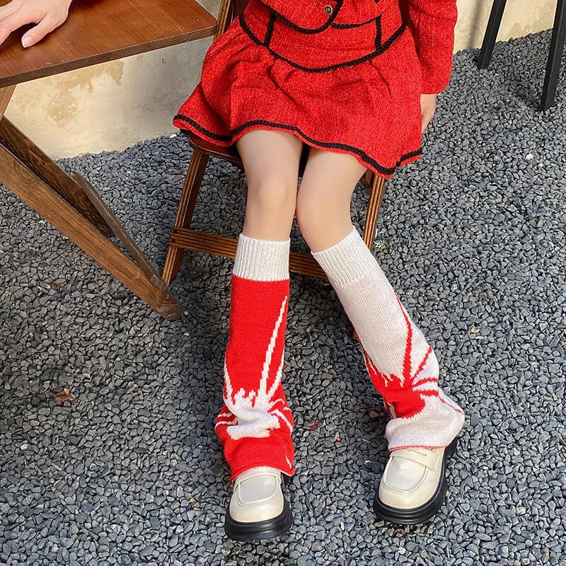 Image of WODECASA Girls Kawaii Leg Warmers Knitted Flared Leg Sleeves Goth Crochet Baggy Cuff Ankle Heap Socks