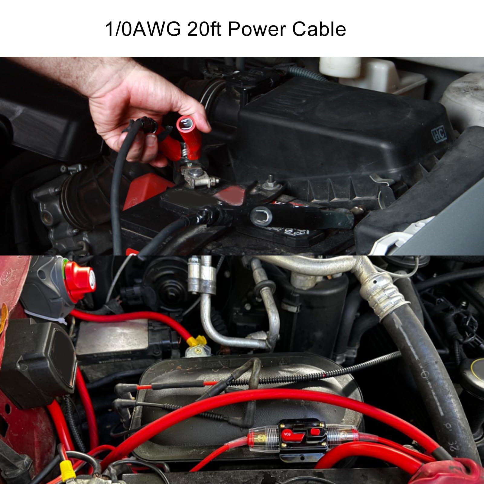 Generic Cable de Tierra 1/0AWG Cable Flexible Rojo Negro de 20 Pies para Sistemas de Audio de Automóvil con Material de Cobre y Rendimiento de Sonido Mejorado