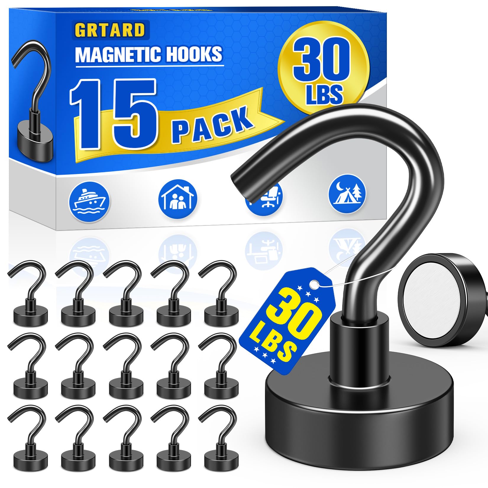 Heavy Duty Magnetic Hooks - 20 Pack -30 Heavy Duty Magnetic Hooks - 20 Pack -30